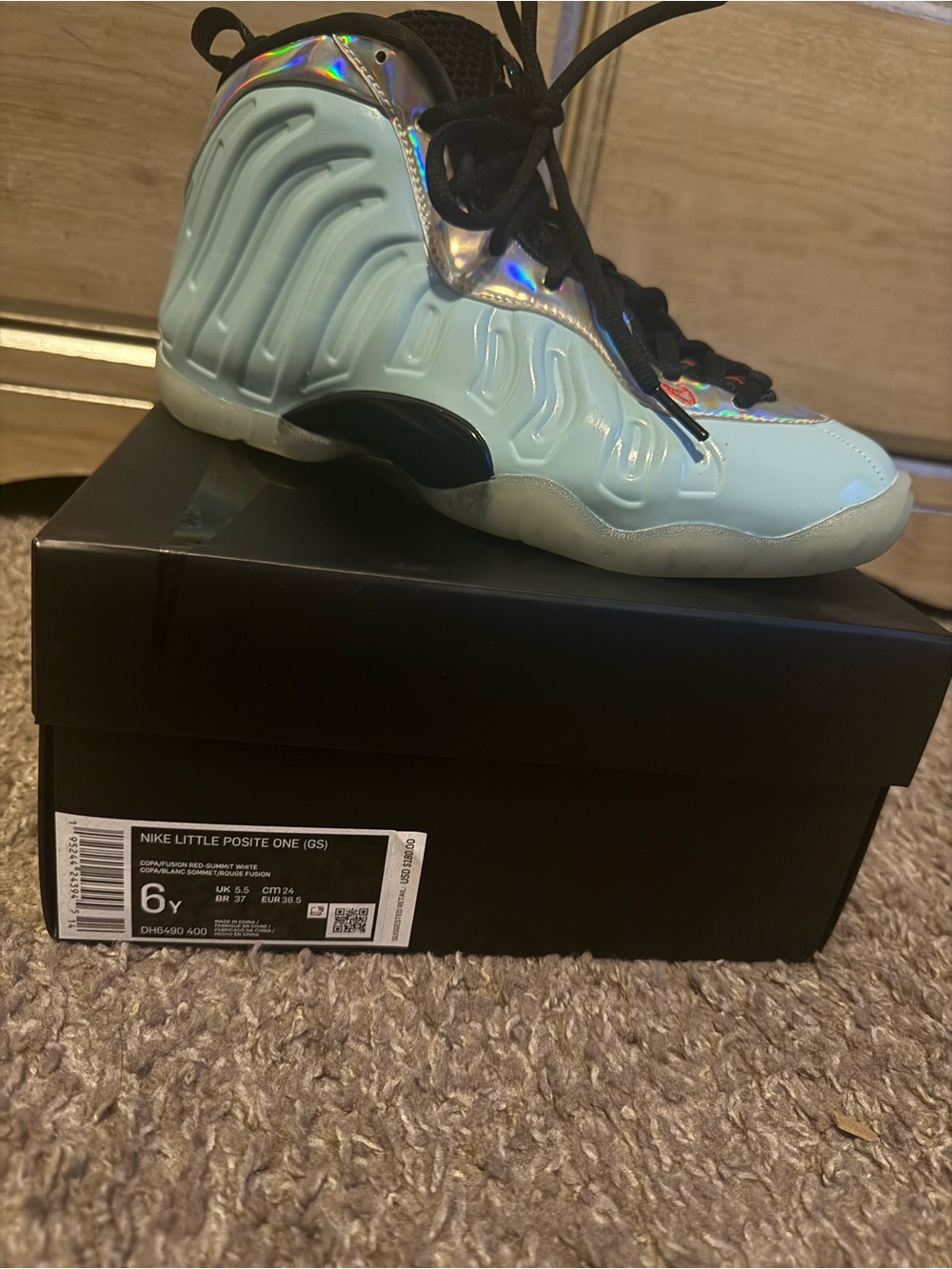 Nike Little Posite One Kids Shoes - Light Blue with Iridescent Trim